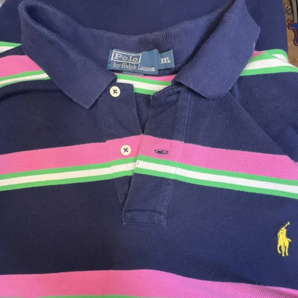 Polo by Ralph Lauren Blue Tag Polo XXL Prep Navy Pink Multi Stripe Y2K Prep VTG
